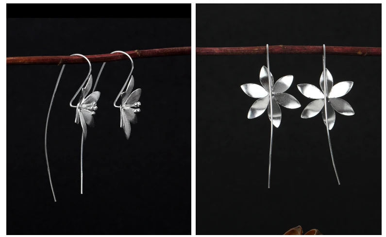 Brincos longos de flores para mulheres MegaShine