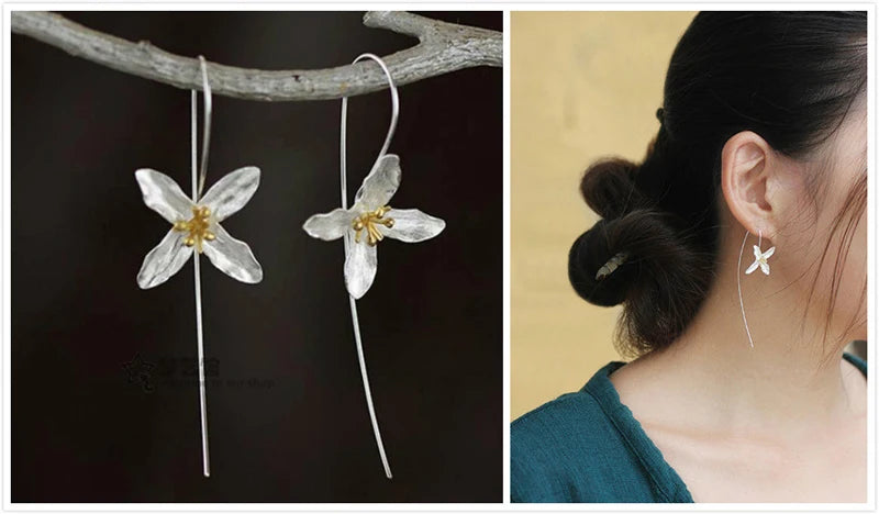 Brincos longos de flores para mulheres MegaShine