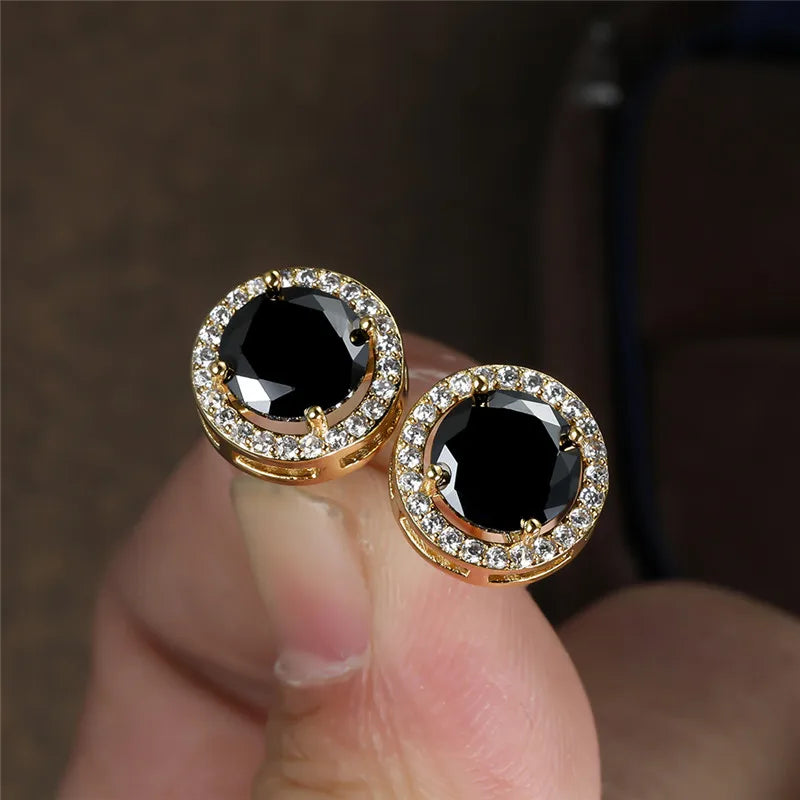 Brincos redondos de pedra preta para mulheres MegaShine