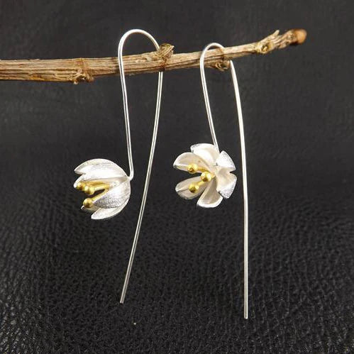 Brincos longos de flores para mulheres MegaShine
