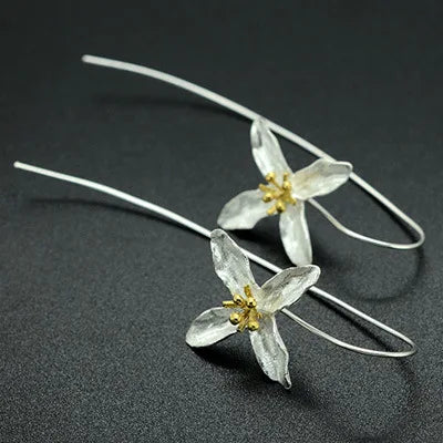 Brincos longos de flores para mulheres MegaShine