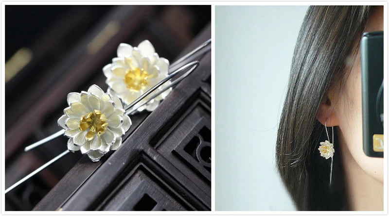 Brincos longos de flores para mulheres MegaShine
