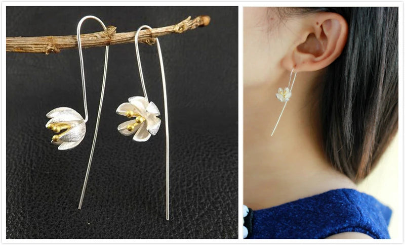 Brincos longos de flores para mulheres MegaShine