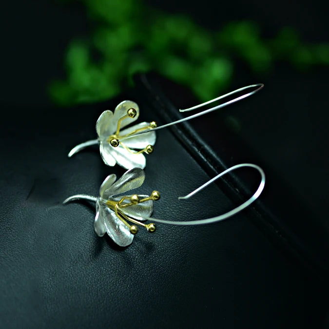 Brincos longos de flores para mulheres MegaShine