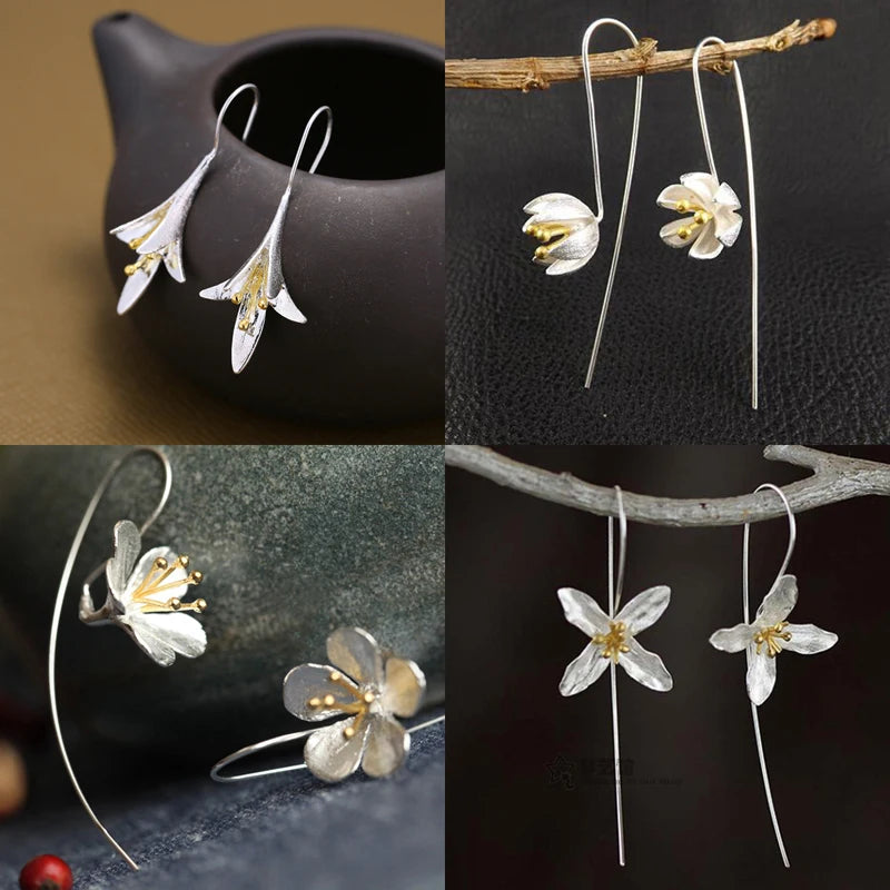 Brincos longos de flores para mulheres MegaShine