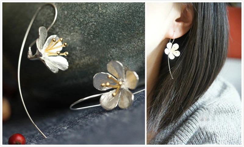 Brincos longos de flores para mulheres MegaShine