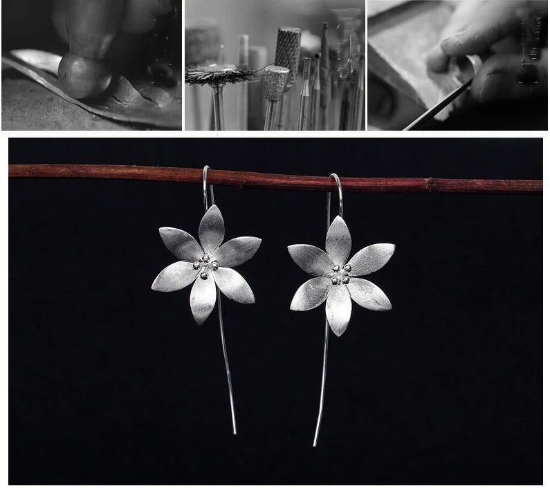 Brincos longos de flores para mulheres MegaShine