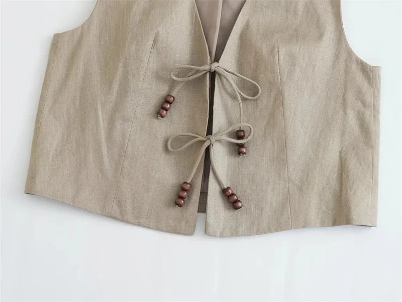 Colete feminino de amarrar com miçangas MegaVest