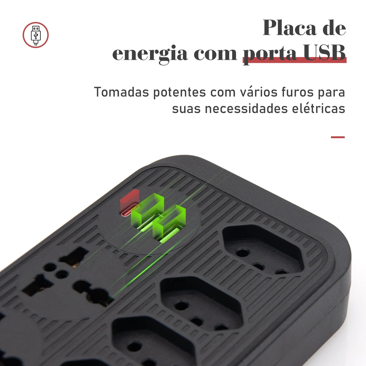 Extensão Elétrica com Pontos USBs MegaÚtil