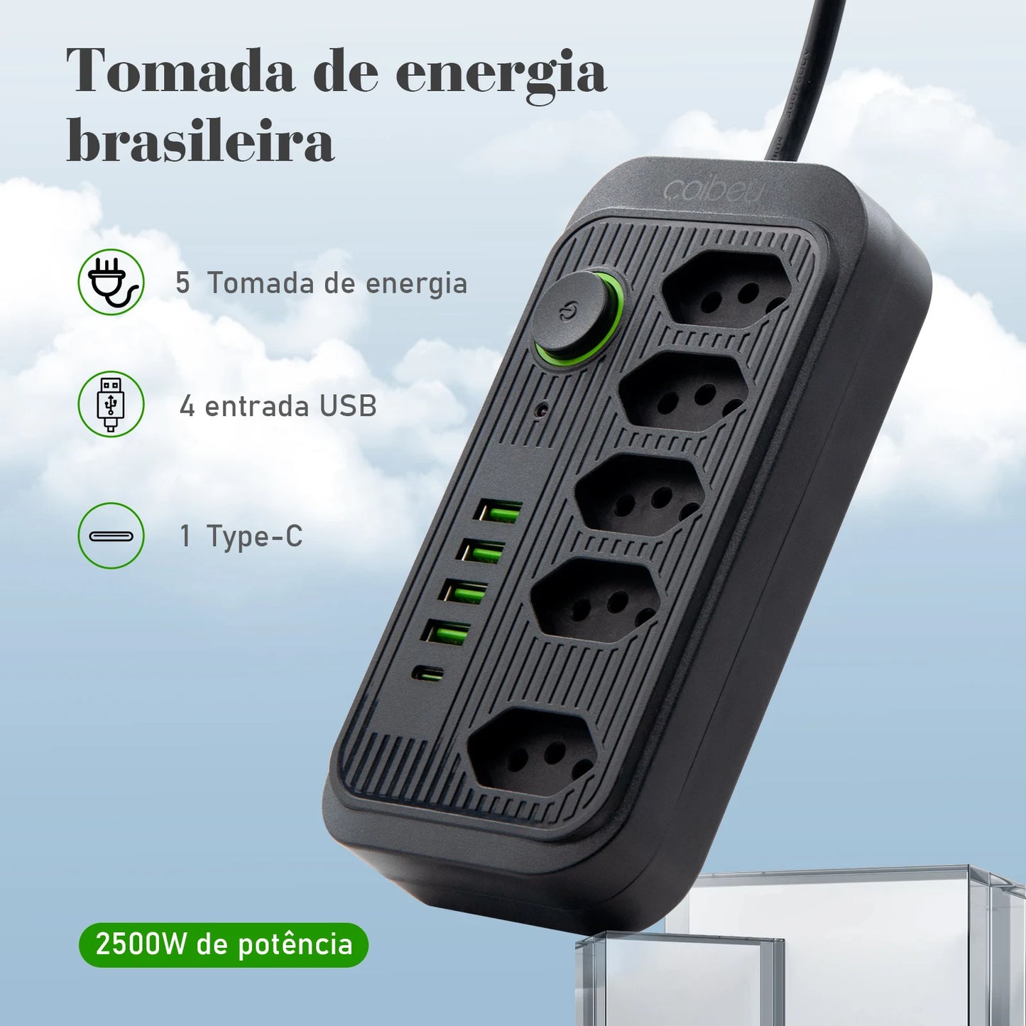 Extensão Elétrica com Pontos USBs MegaÚtil