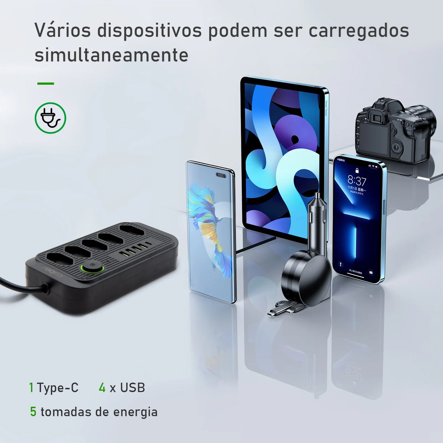 Extensão Elétrica com Pontos USBs MegaÚtil