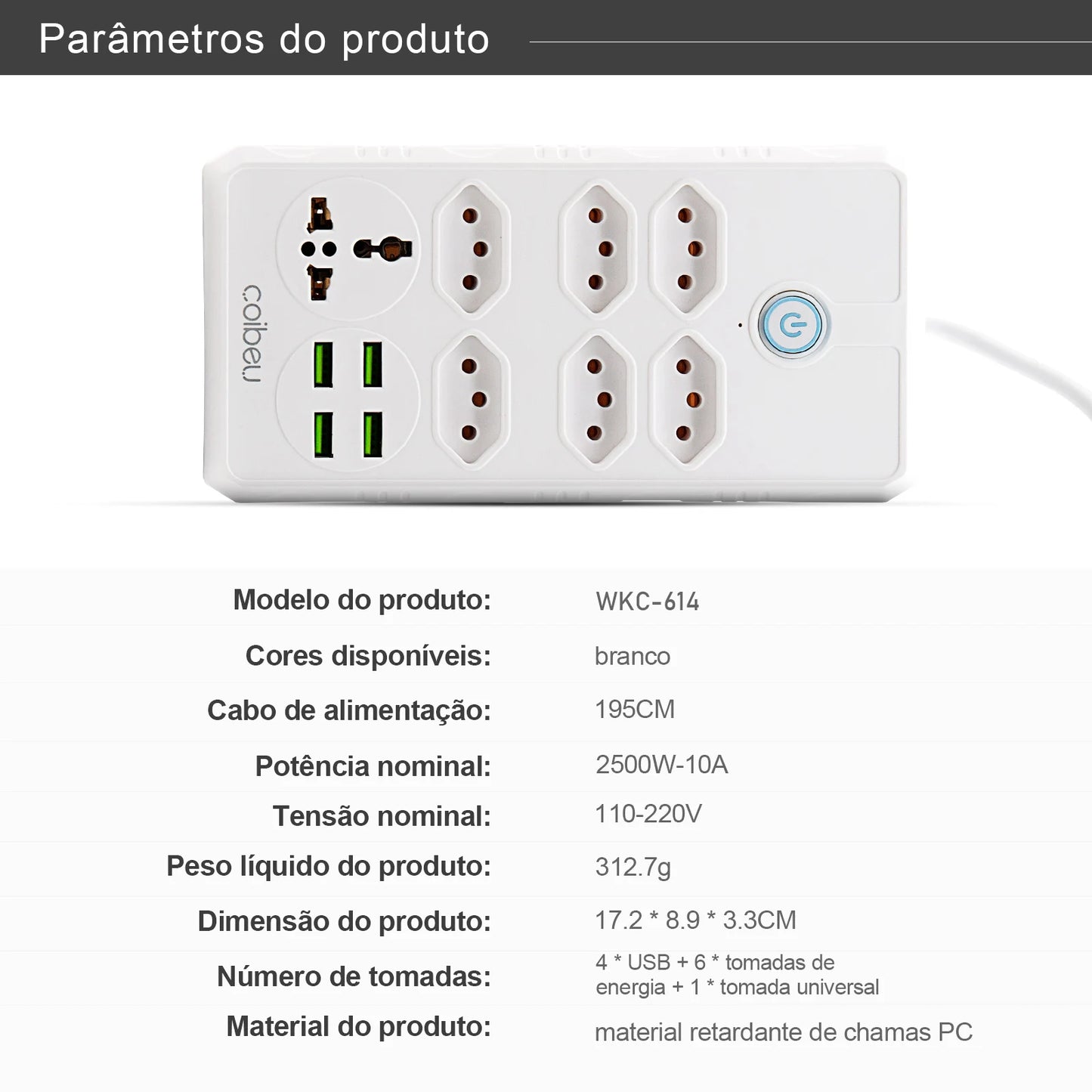 Extensão Elétrica com Pontos USBs MegaÚtil