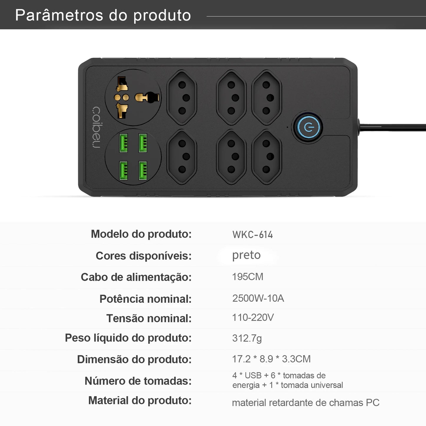 Extensão Elétrica com Pontos USBs MegaÚtil