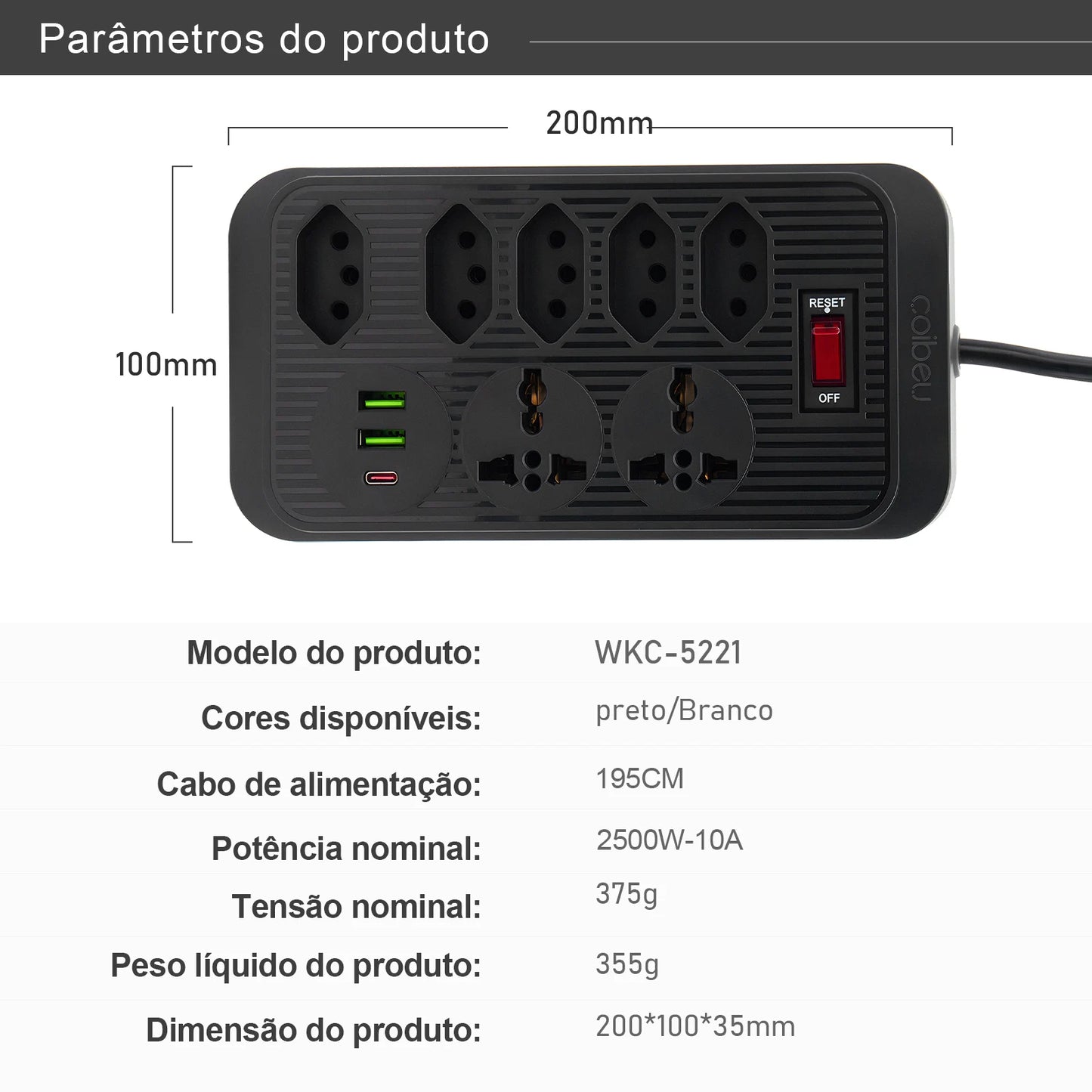 Extensão Elétrica com Pontos USBs MegaÚtil