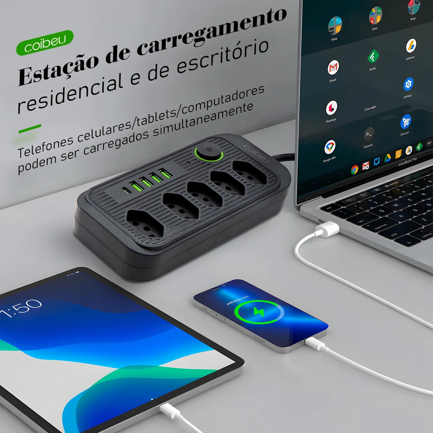 Extensão Elétrica com Pontos USBs MegaÚtil