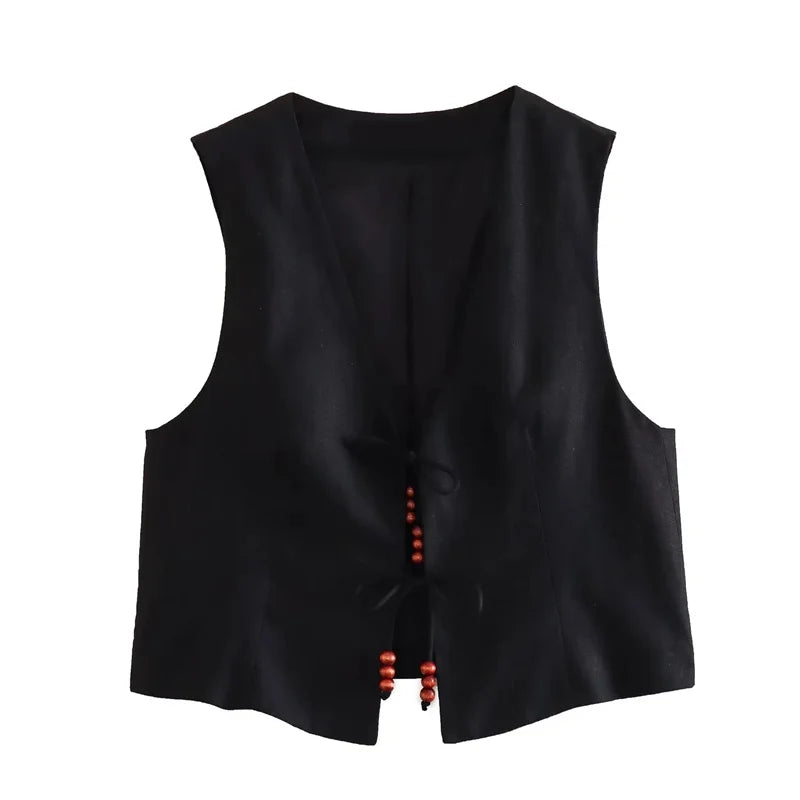 Colete feminino de amarrar com miçangas MegaVest