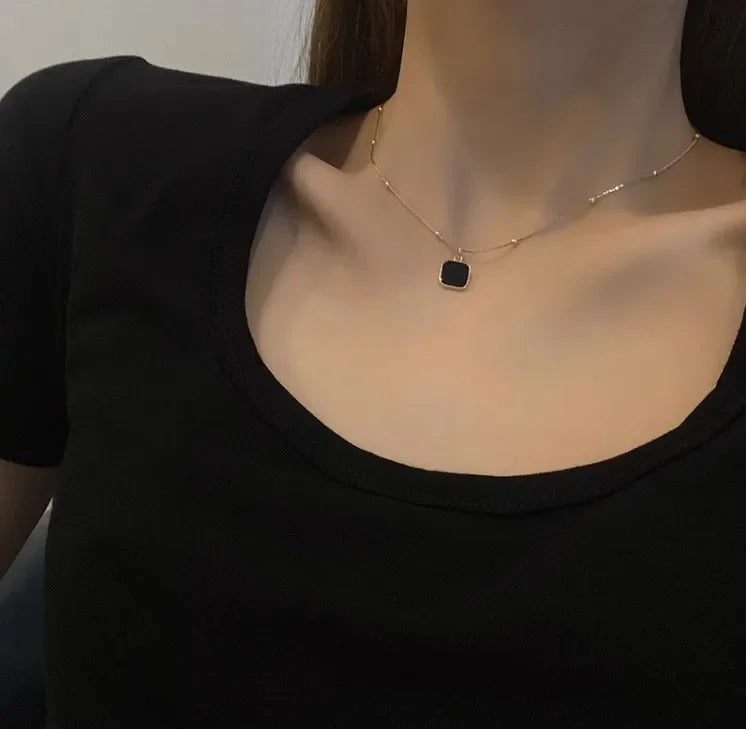 Colar de aço inoxidável com Pingente Preto MegaShine