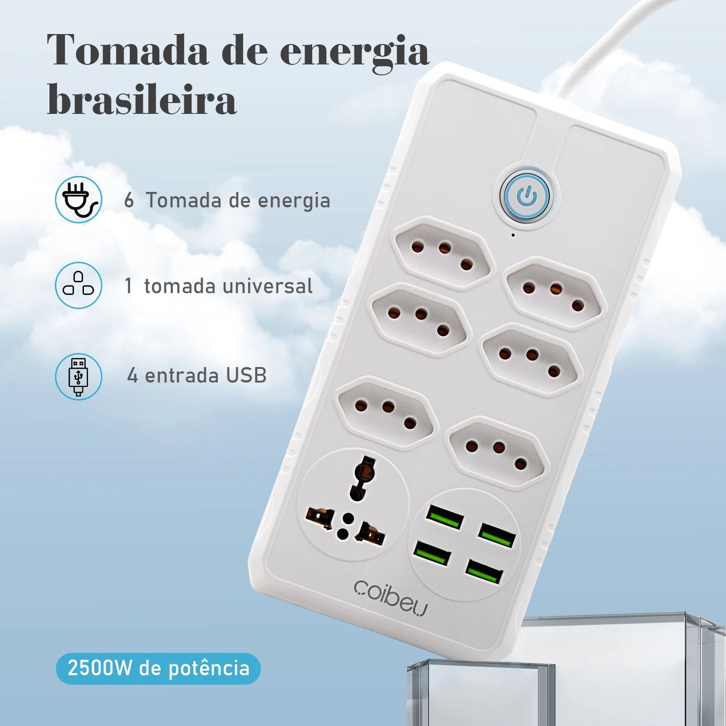 Extensão Elétrica com Pontos USBs MegaÚtil