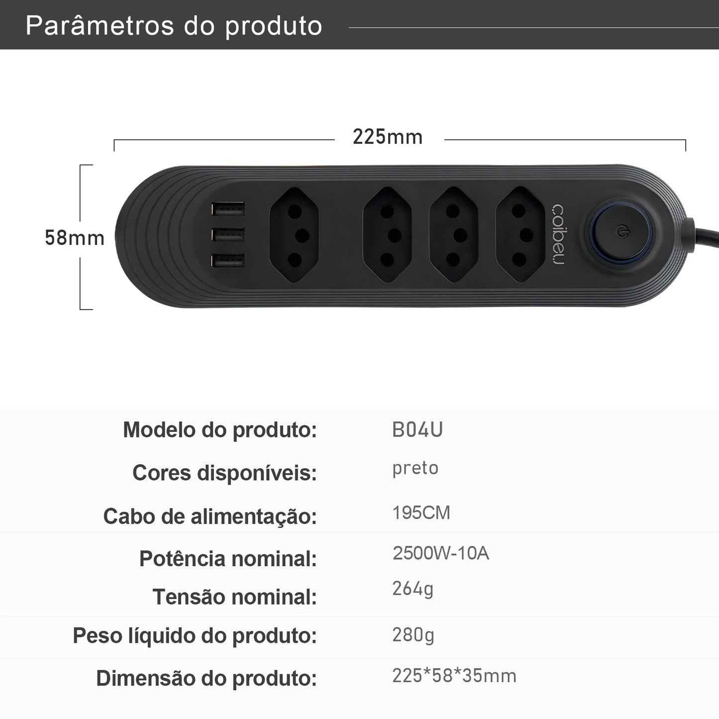 Extensão Elétrica com Pontos USBs MegaÚtil