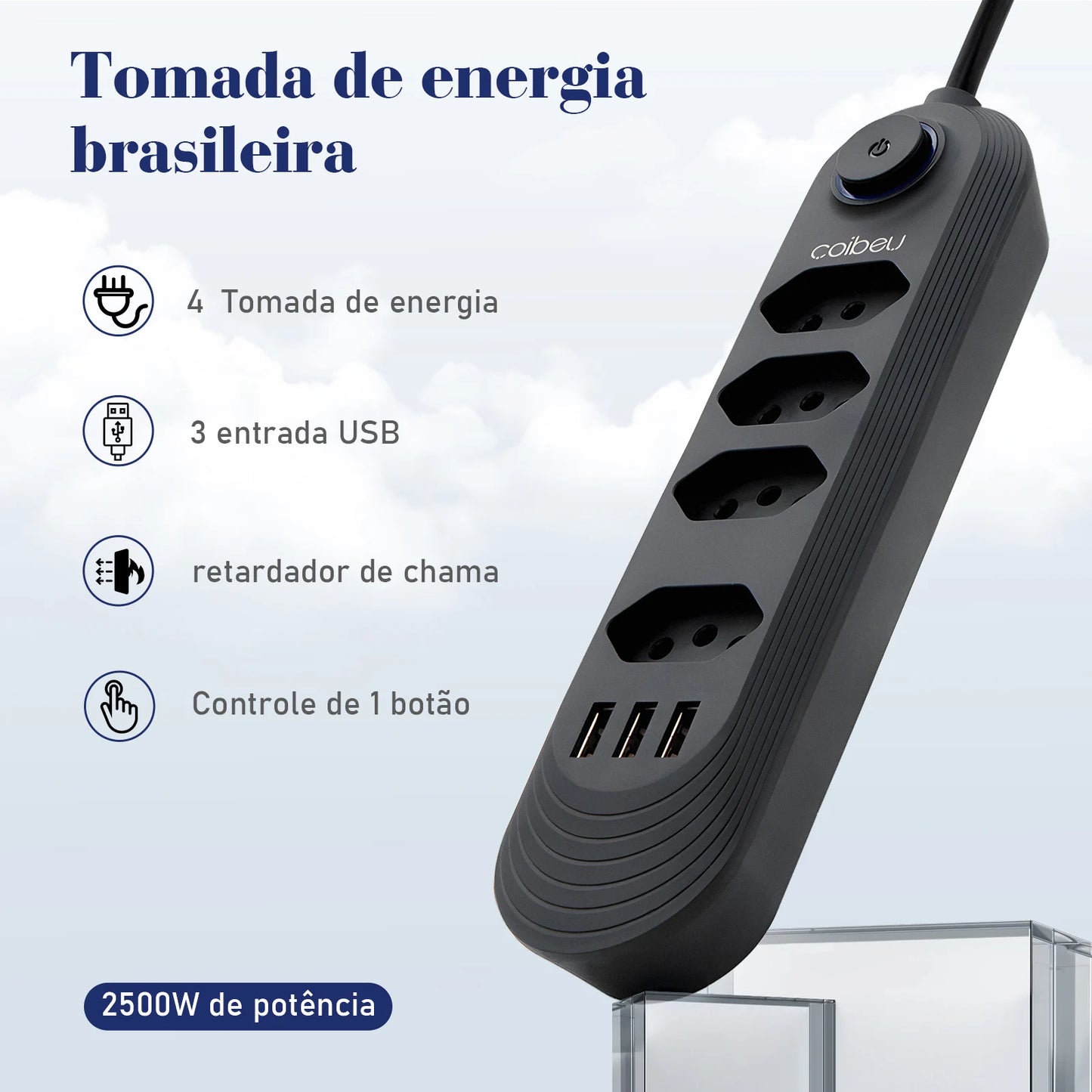 Extensão Elétrica com Pontos USBs MegaÚtil