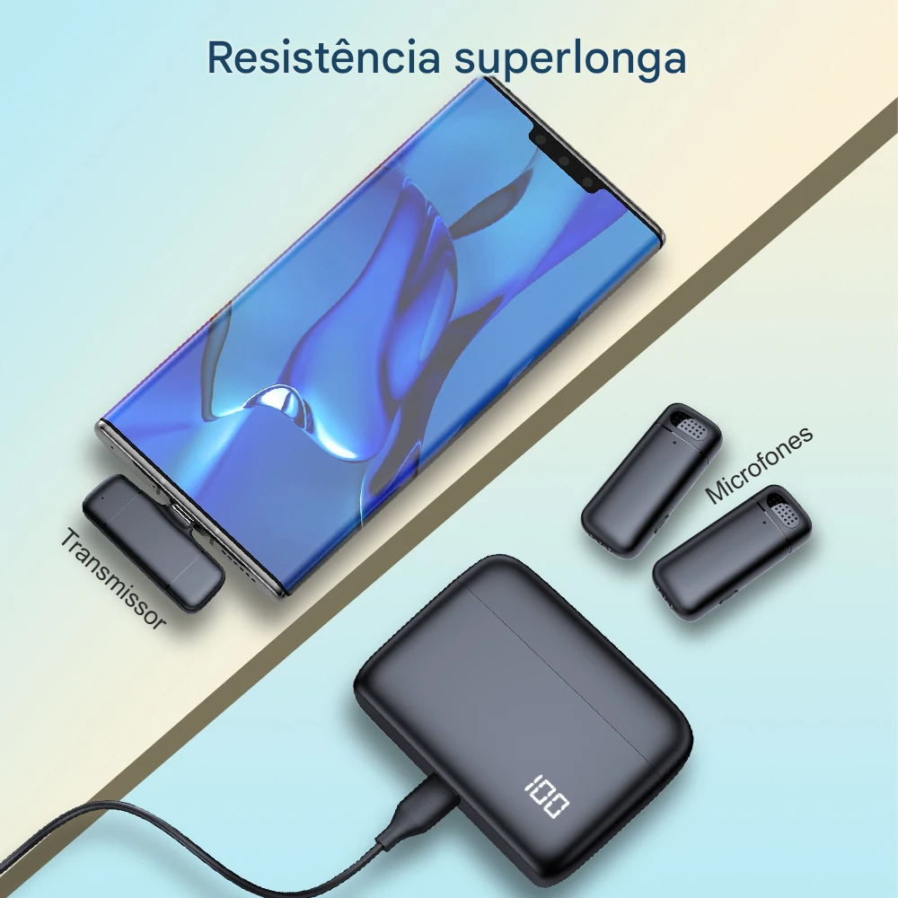 Microfone de Lapela Sem Fio MegaSpeak – Bluetooth 2.4G, Cancelamento de Ruído, Estojo de Carregamento