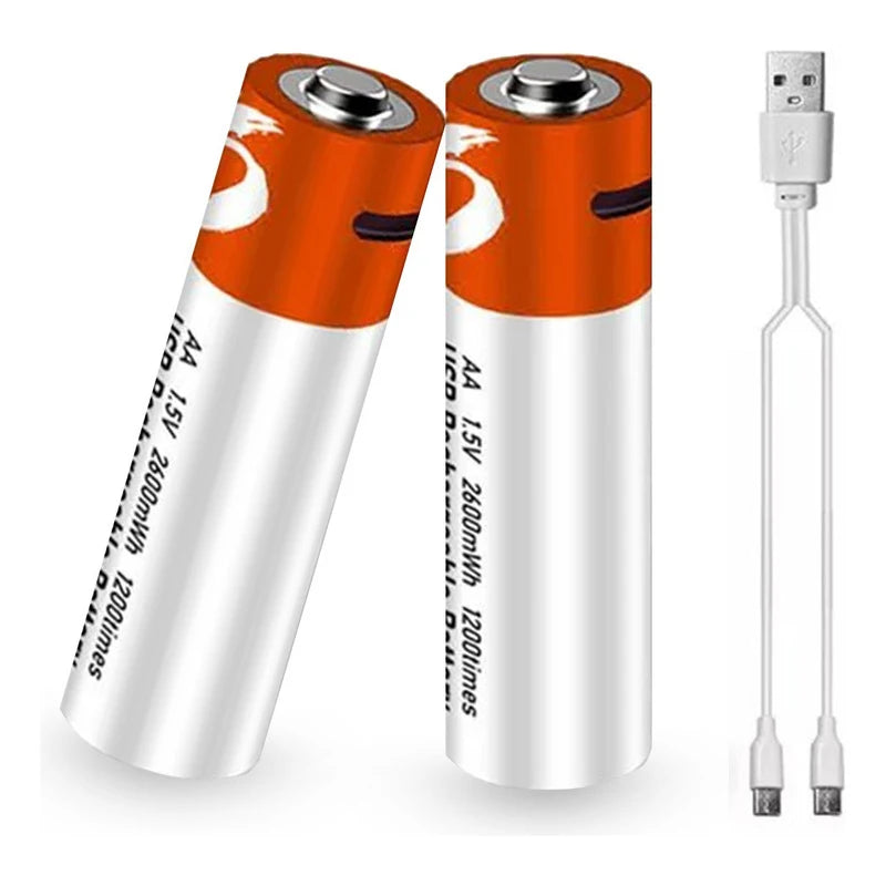 Bateria Li-ion AA recarregável USB, 1.5V Pilha MegaPower