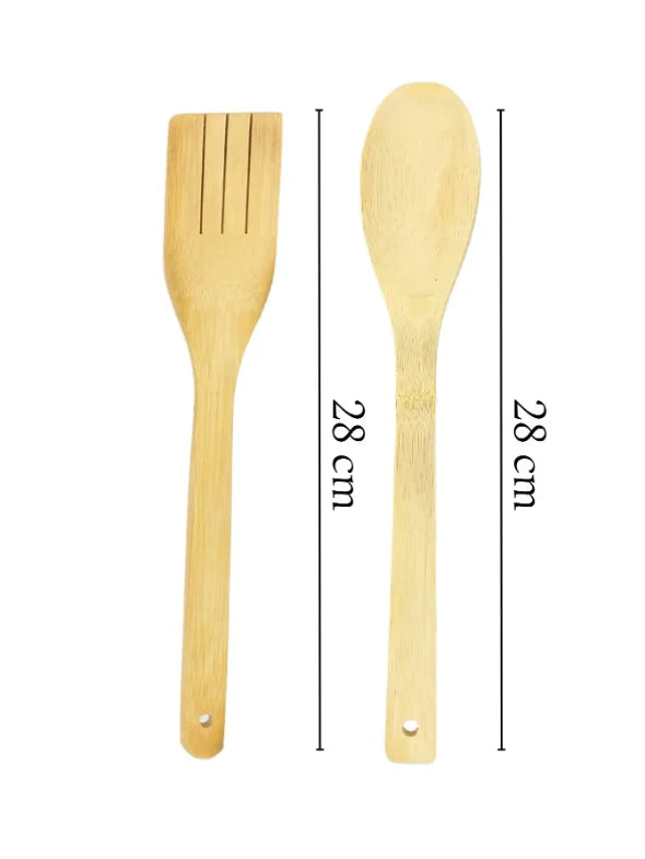 Kit Utensílios Culinário de Bambu Com Suporte - 5 Peças