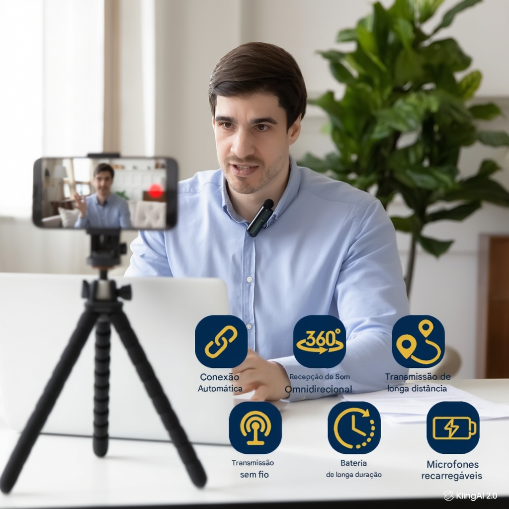 Microfone de Lapela Sem Fio MegaSpeak – Bluetooth 2.4G, Cancelamento de Ruído, Estojo de Carregamento