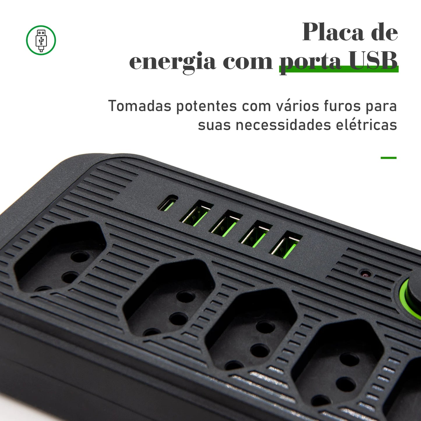 Extensão Elétrica com Pontos USBs MegaÚtil