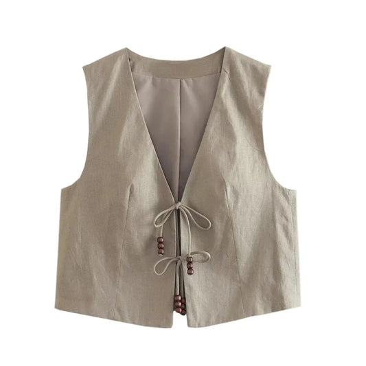 Colete feminino de amarrar com miçangas MegaVest